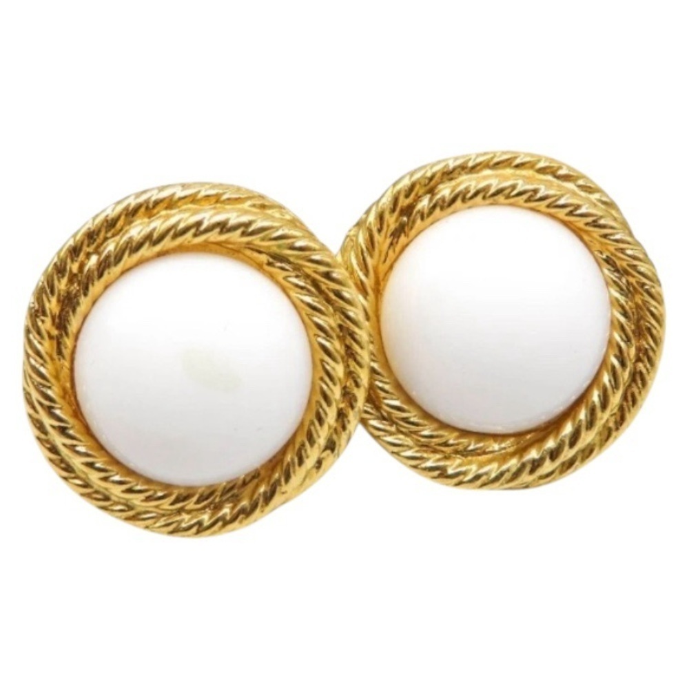Napier Gold Tone and White Lucite Round Earrings